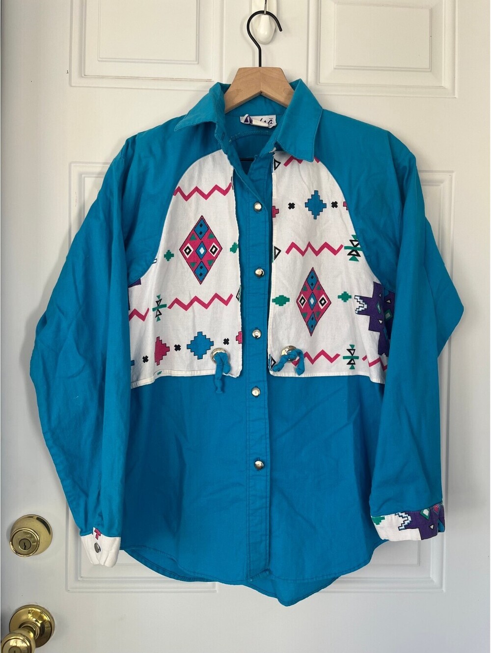 Vintage Sas'sa 80s 90s Western Vibrant Geometric Aztec L Large Cowgirl Rodeo USA